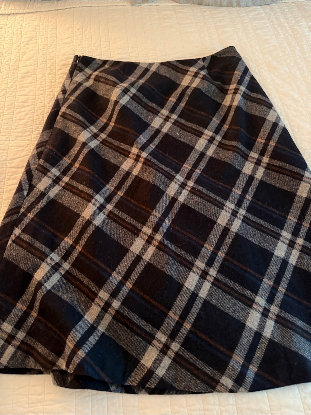 Chadwicks Navy and Gray Plaid A-Line Skirt